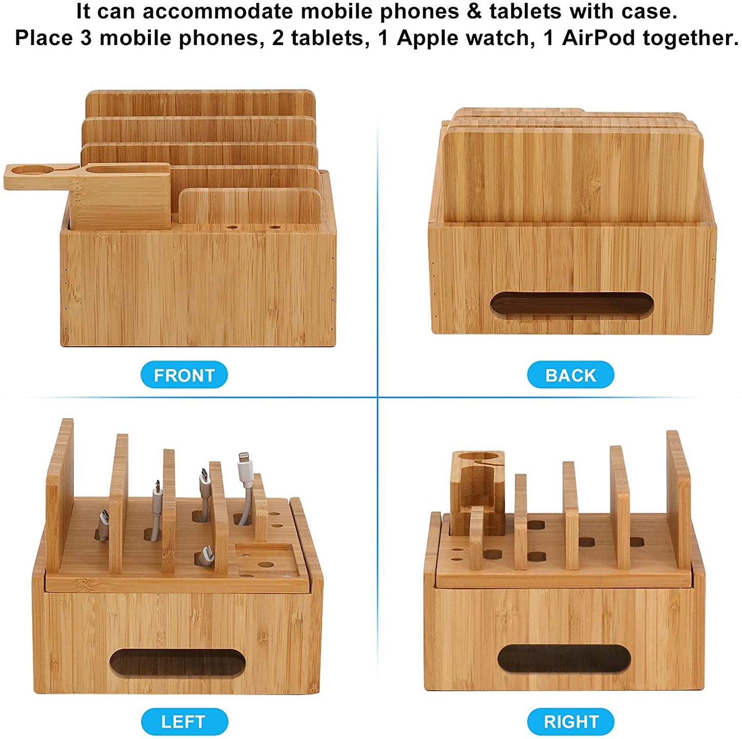 Bambus Lade-Station 5-Port USB Organizer
