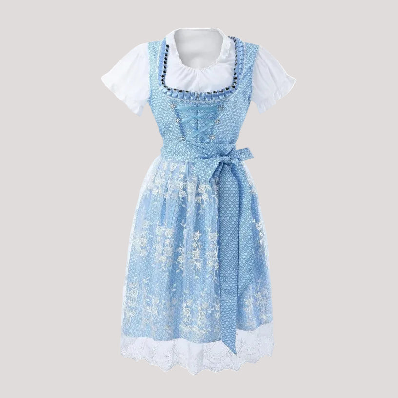 Damen Dirndl Traditionell Blumenmuster Rosa