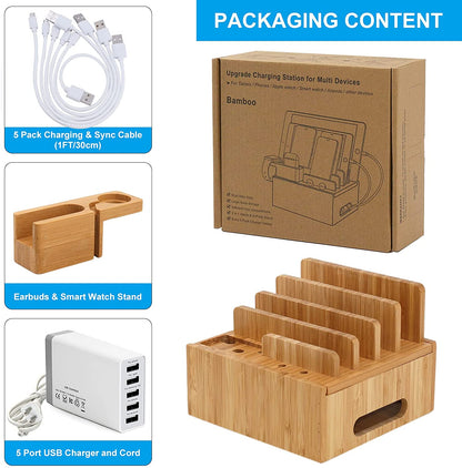 Bambus Lade-Station 5-Port USB Organizer