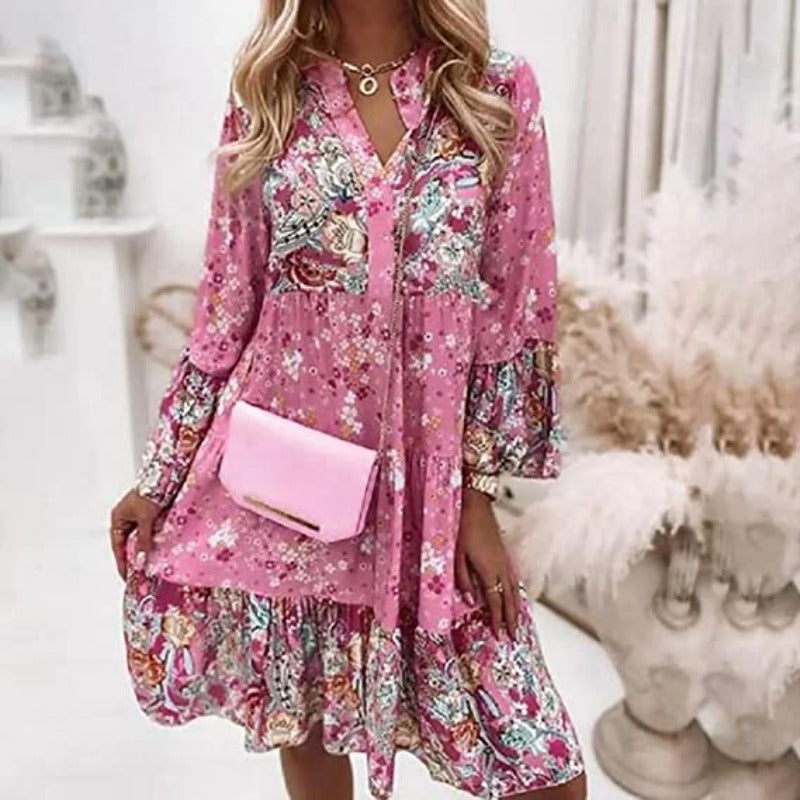 Damen Sommerkleid V-Ausschnitt Mehrfarbig - Norvielle