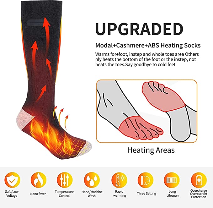 Elektrische Heizsocken Wiederaufladbar 2 Paare 3 Heizstufen