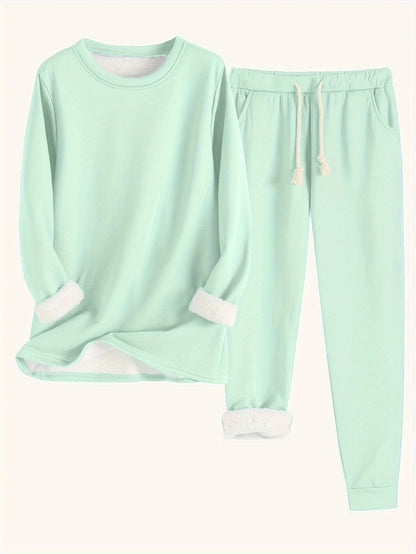 Damen Lounge-Set Fleece Warm Beige