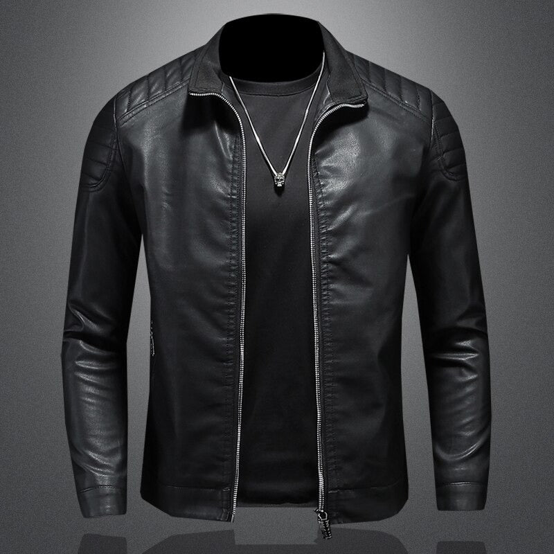 Herren Lederjacke Biker-Stil Reißverschluss