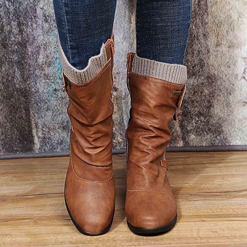 Damen Winterstiefel mit Seitlichem Reißverschluss Warm Schwarz - Norvielle