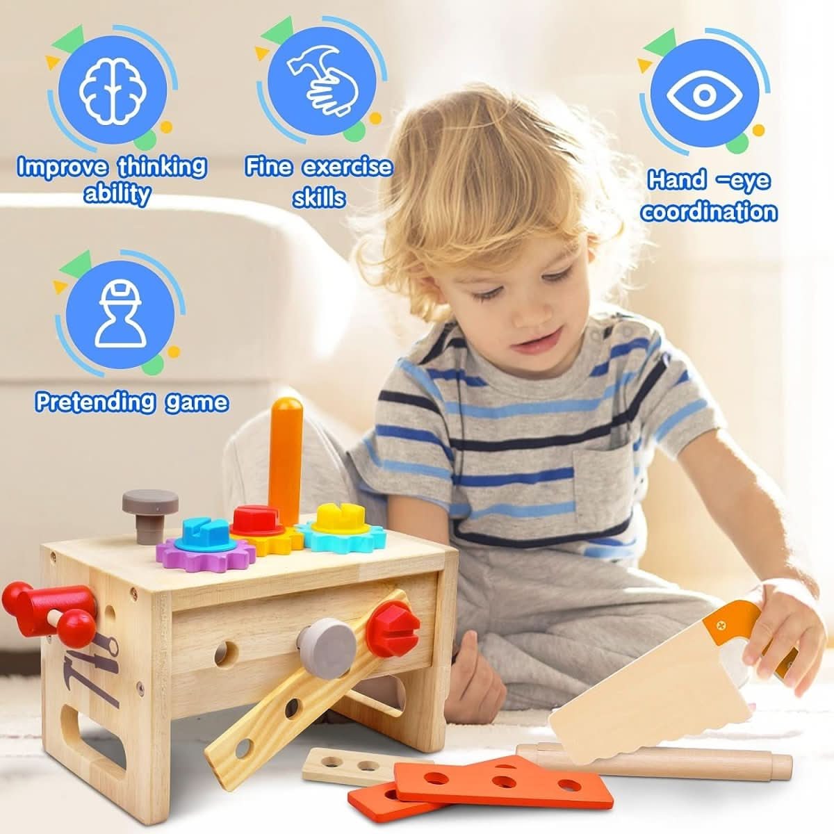 Kinder Werkzeugkasten Holz für kreatives Spielen ab 6 Monaten