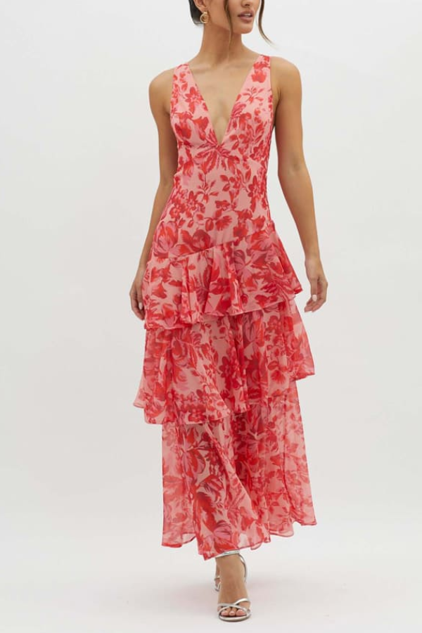 Norvielle Damen Träger Maxi-Kleid mit Rüschen