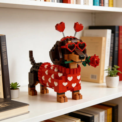 Dackel Baustein Set Herzdesign Bausatz Valentinstag