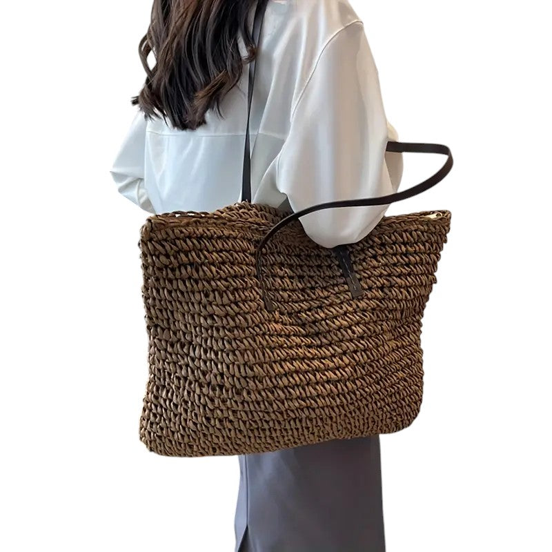 Damen Strandtasche Groß Leinwand Beige