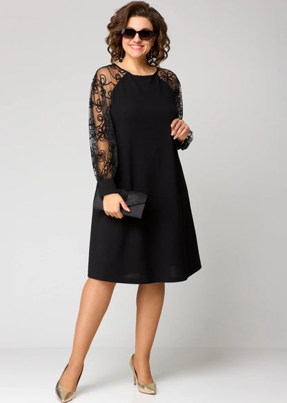Damen A-Linien-Robe Mit Bestickten Mesh-Ärmeln - Norvielle