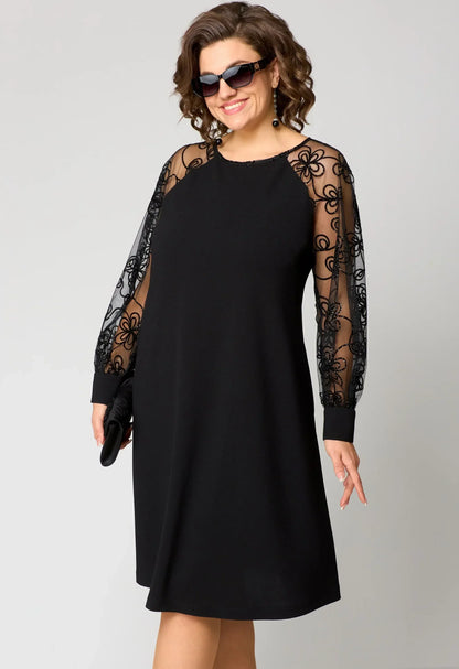 Damen A-Linien-Robe Mit Bestickten Mesh-Ärmeln