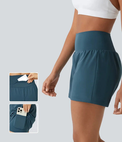 Damen Yoga-Shorts 2-in-1 Multifunktionshose mit Taschen