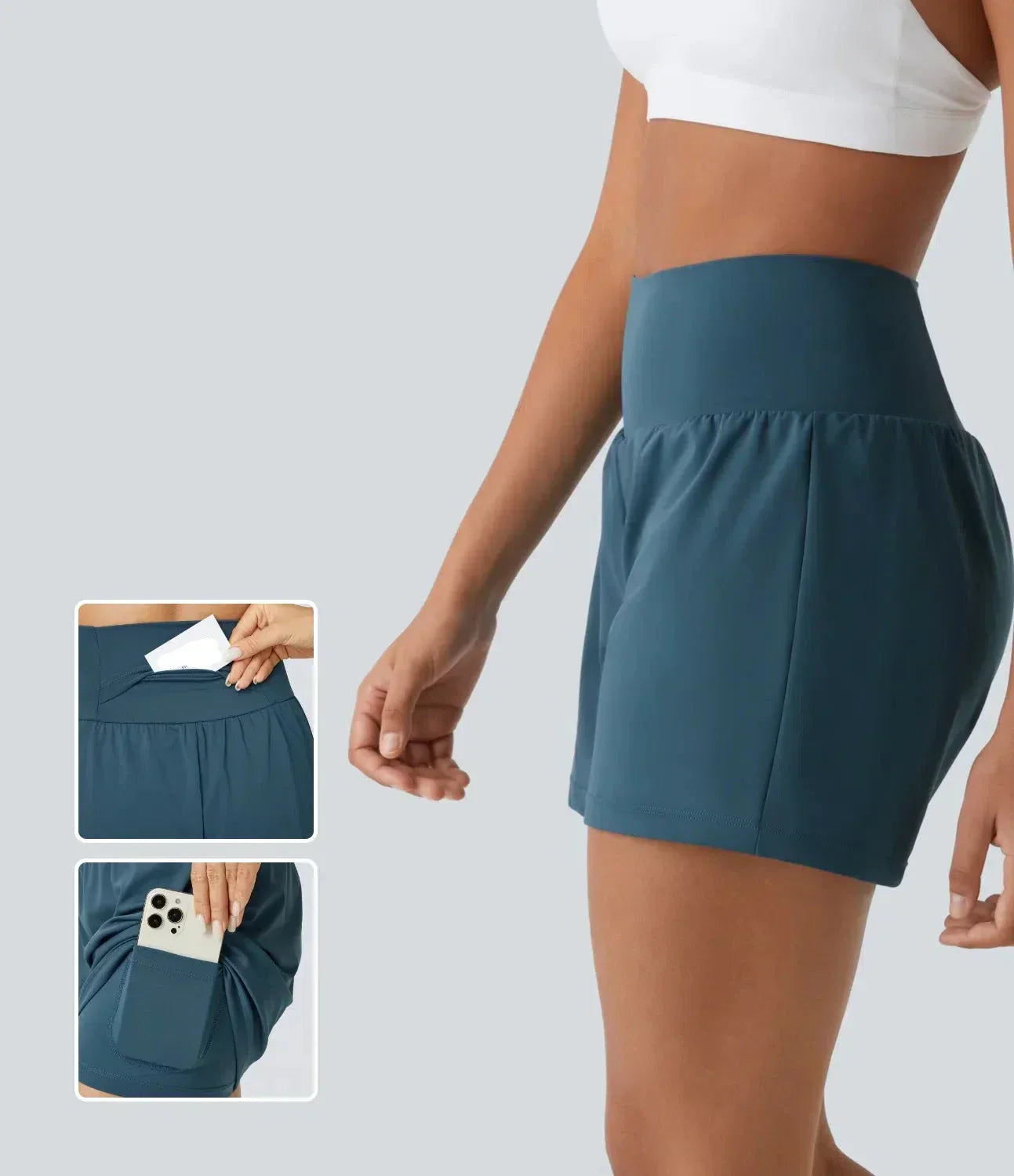 Damen Sportshorts Hohe Taille Mit Taschen