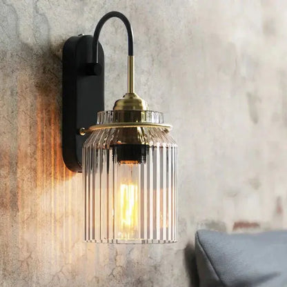 Vintage Wandlampe Geribbeltes Glas Weiss - Norvielle