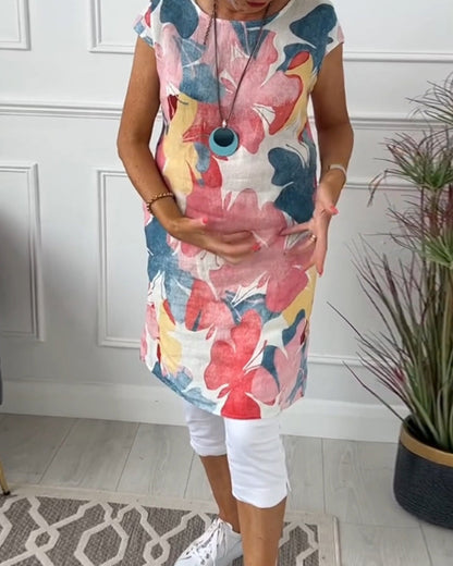 Damen Longtop Blumenprint Farbenfroh Baumwolle