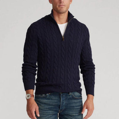Herren Halbzip Pullover Zopfmuster Stehkragen