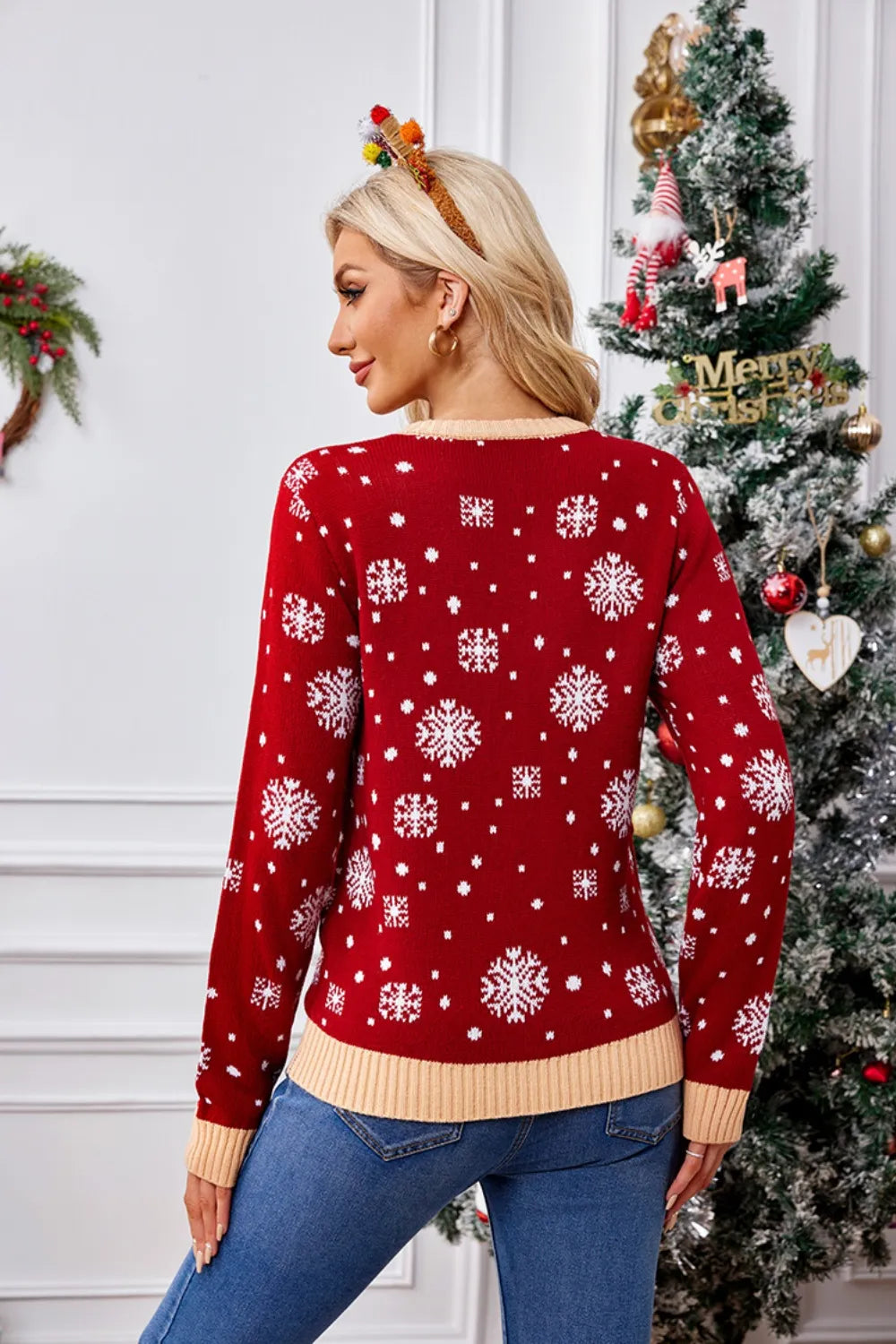 Weihnachtspullover Snowmies Motiv Winterwarm Damen Pullover
