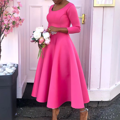 Damen Midi-Kleid Rundhalsausschnitt Einfach