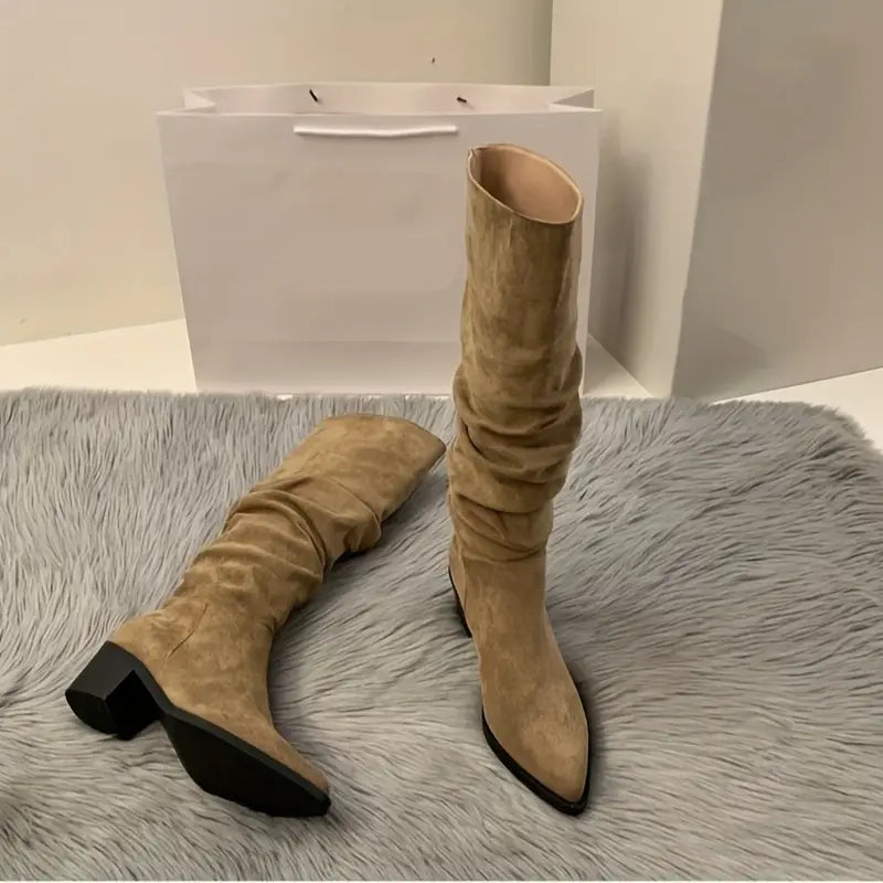 Norvielle Damenstiefel Robust Spitzes Zehenpaar Dicke Ferse