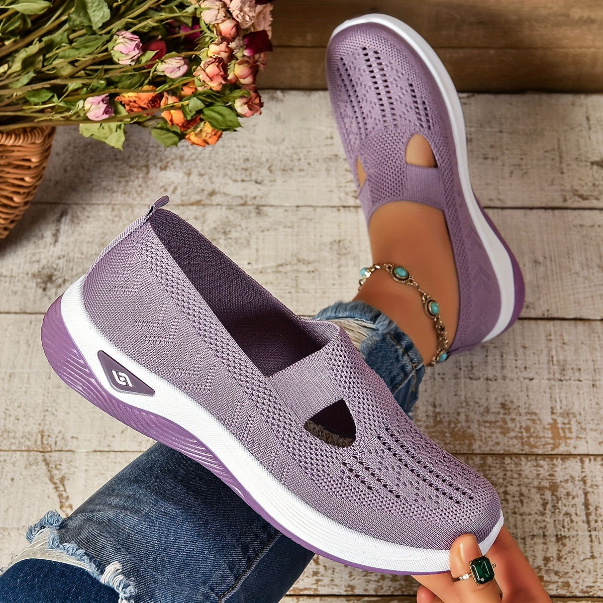 Norvielle Damen Slip-On Sneaker Atmungsaktives Mesh