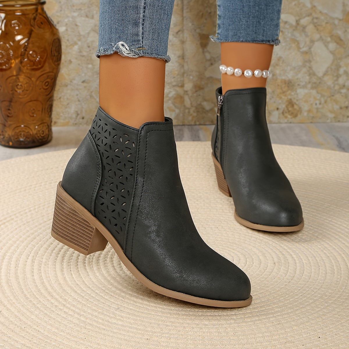 Damen Stiefeletten Hineinschlüpfen Seitlich Reißverschluss