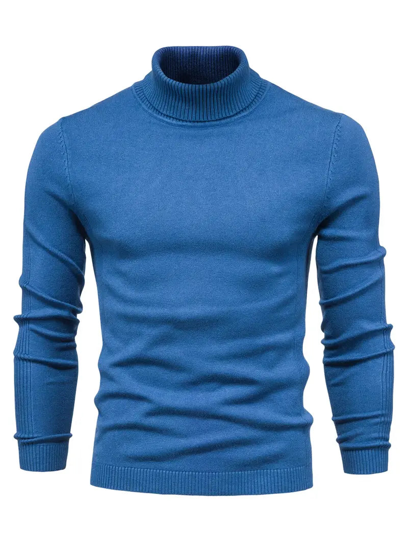 Herren Rollkragenpullover Slim Fit Langarm Strick Schwarz - Norvielle