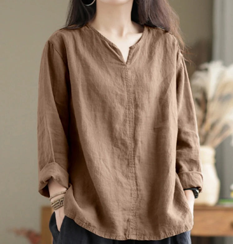 Damen Bluse V-Ausschnitt Baumwolle