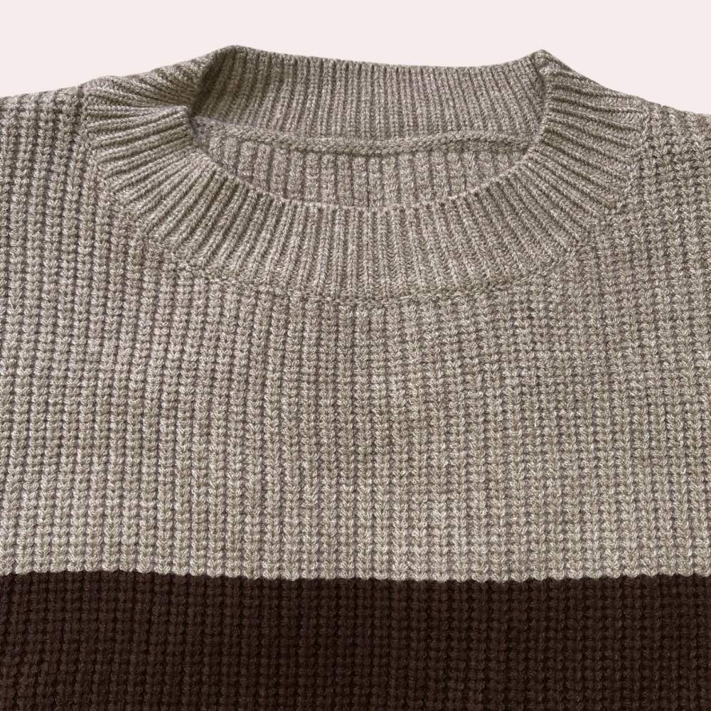 Damen Strickpullover Cut-Out Ärmel Zweifarben Rundhals