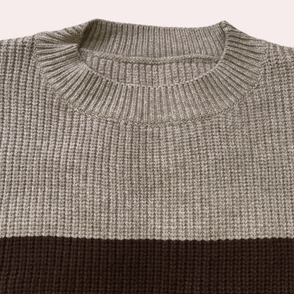 Damen Strickpullover Cut-Out Ärmel Zweifarben Rundhals
