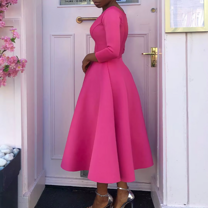 Damen Midi-Kleid Rundhalsausschnitt Einfach