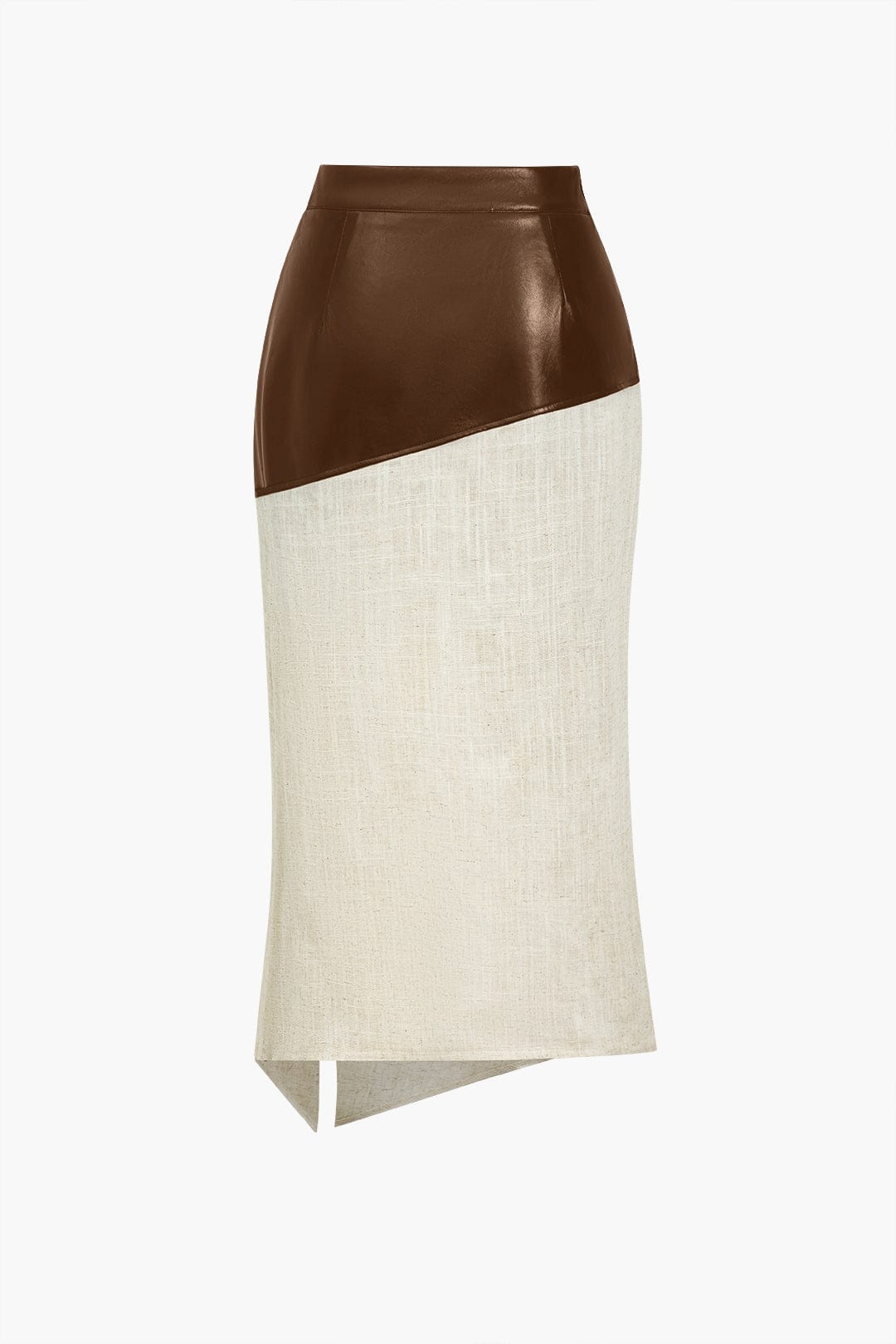 Eleganter Damen Midirock Asymmetrisch Kunstleder Leinen