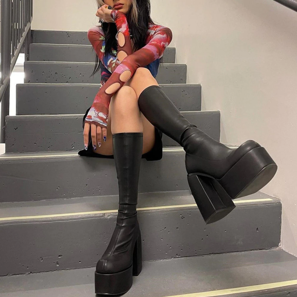 Norvielle Damen Kniestiefel Hochabsatz - Norvielle