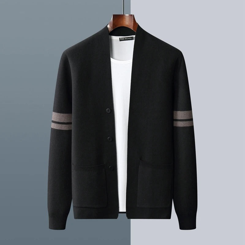 Herren Strickcardigan Sportlich-Elegante Streifen Beige