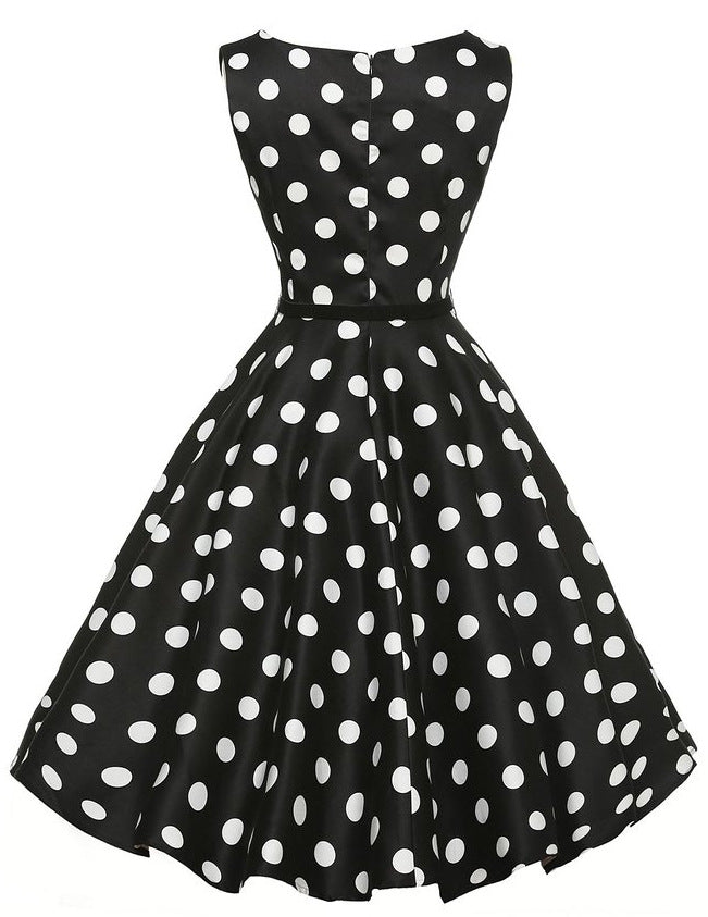 Damen A-Linien Kleid mit Polka-Dots Tailliert