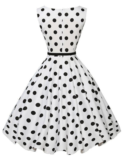Damen A-Linien Kleid mit Polka-Dots Tailliert