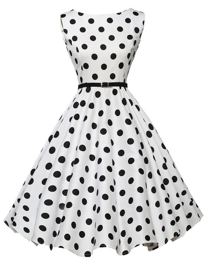 Damen A-Linien Kleid mit Polka-Dots Tailliert Schwarz - Norvielle