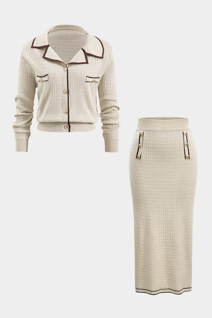 Damen Klassisches Strick-Zweiteiler-Set Blazer-Cardigan Bleistiftrock - Norvielle