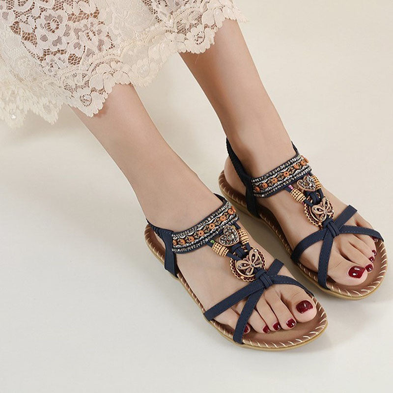 Damen Sandalen Elastikriemen Slip-On Beige