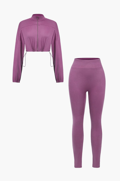 Damen Sportliches Zweiteiler-Set Cropped-Jacke Leggings