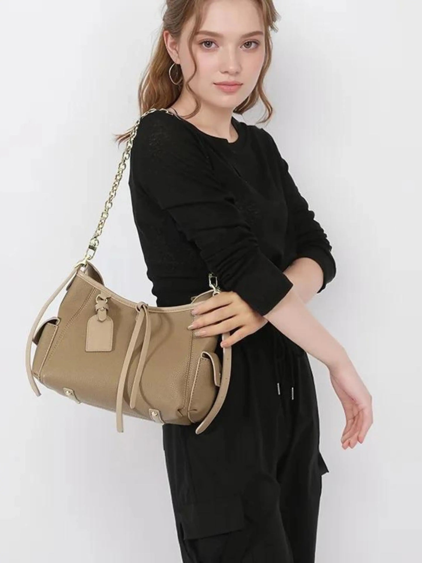Leder Schoudertas mit Kettendetail