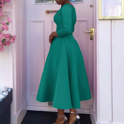 Damen Midi-Kleid Rundhalsausschnitt Einfach