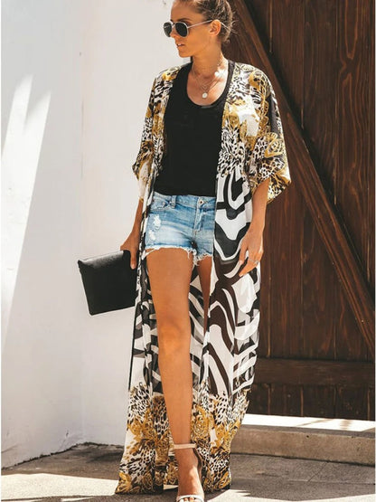 Damen Kimono Leopardenmuster Seide