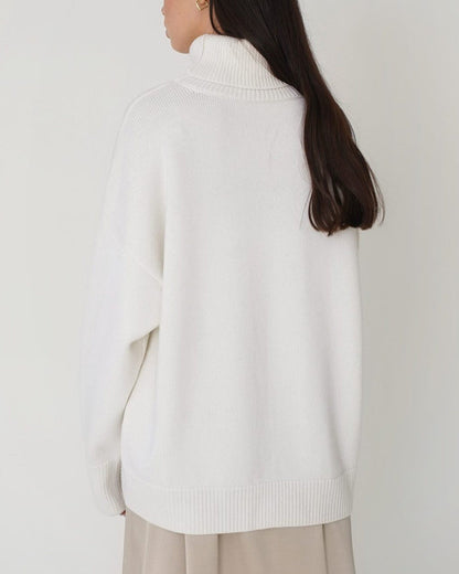 Damen Oversize Pullover Lässig Hochhalter Beige