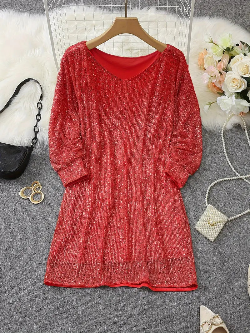 Norvielle Damen Paillettenkleid Mit Kontrast