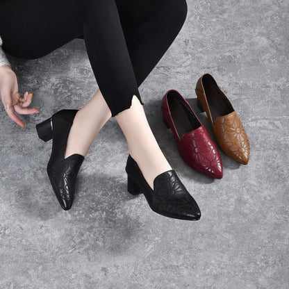 Vegane Leder Pumps Damen Weich Stickerei
