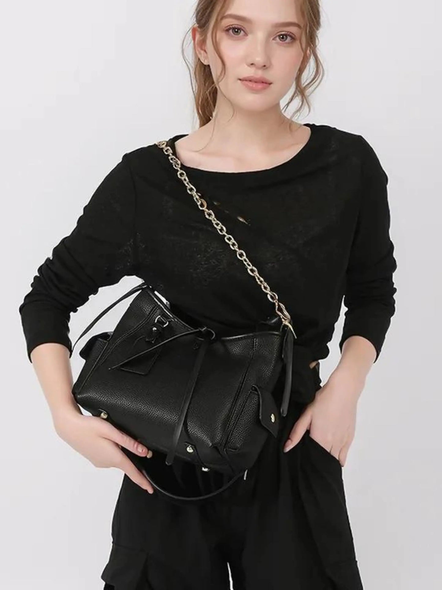 Leder Schoudertas mit Kettendetail