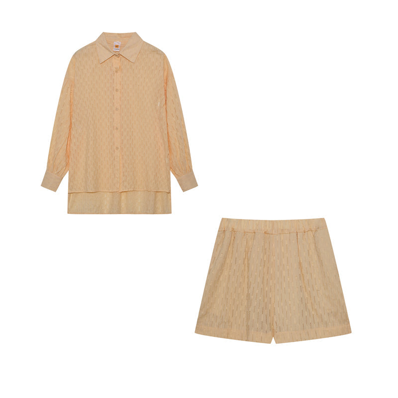 Damen Zweiteiler Oversize Baumwollmix Bluse und Shorts