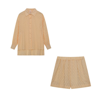 Damen Zweiteiler Oversize Baumwollmix Bluse und Shorts