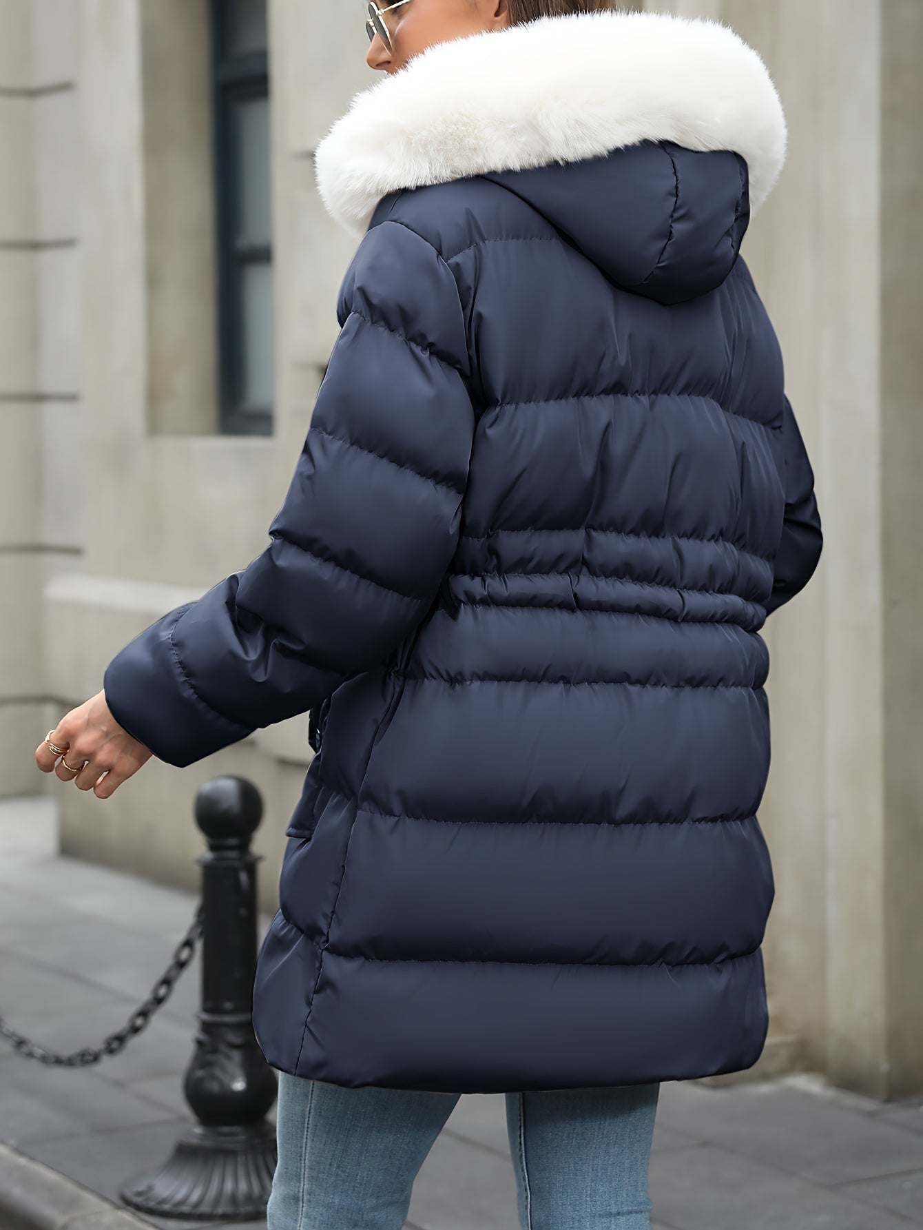Damen Daunenjacke Mit Kapuze Fellbesatz
