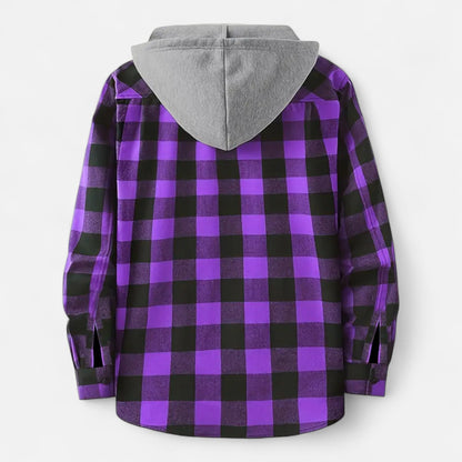 Herren Karo-Hoodie mit Knöpfen und Kordelzug