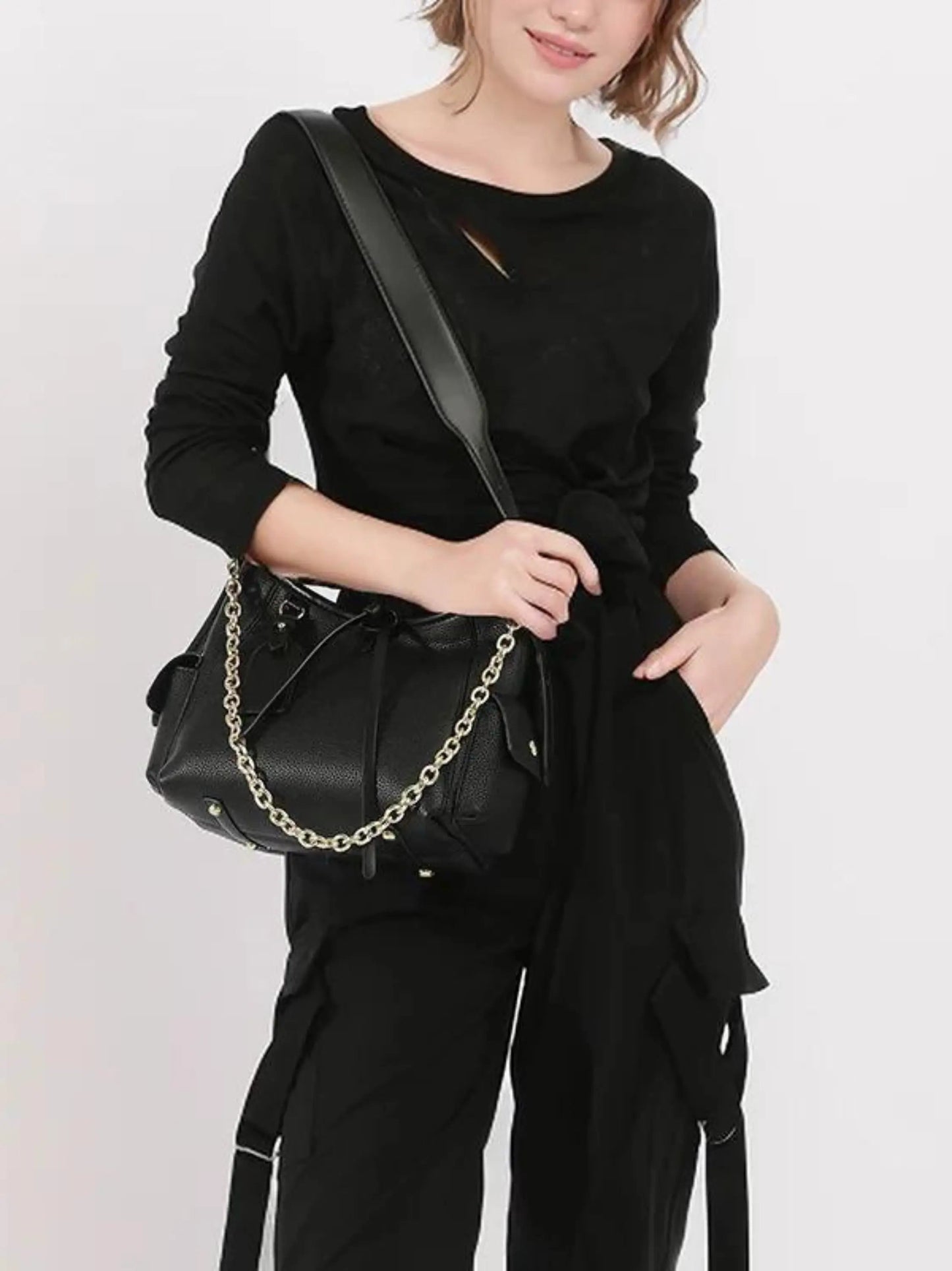Leder Schoudertas mit Kettendetail